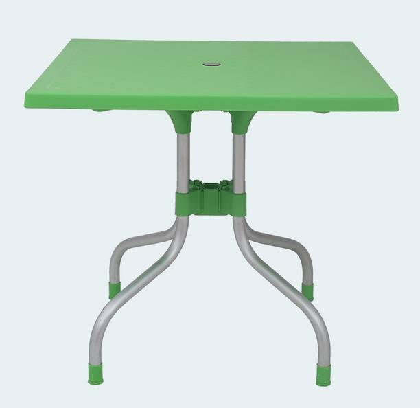 PFUN Olive Plastic Foldable Square 4 Seater Dining Table with Aluminium Base Plastic 4 Seater Dining Table