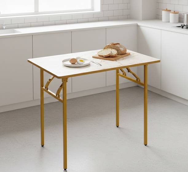 SHREE HARI QUALITY FIRST Multi-Purpose Foldable & Portable Wooden Laptop Table with Metallic Golden Leg Solid Wood 4 Seater Dining Table