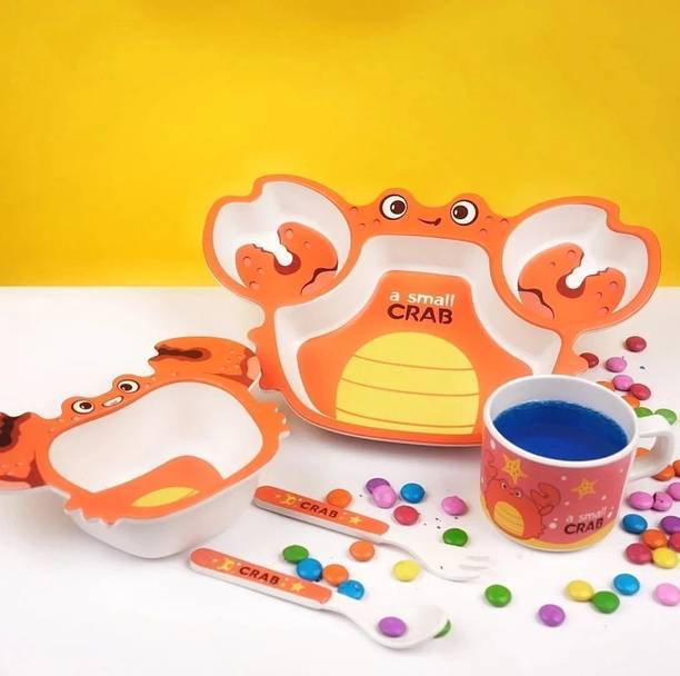 Deepashri Bamboo Baby Feeding Orange Dinner Set for Kids (Plate, Bowl, Glass, Spoon & Fork) Dinner Set
