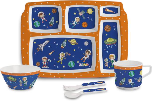 cello Pack of 5 Melamin Kidzbee Pentameal Cosmic Explorer Melamine Meal Set for Kids |BPA Free|Navy Blue Dinner Set