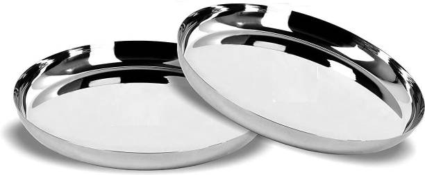 LEETS Pack of 2 Steel Stainless Steel Plate, 28 cm Heavy Guage, Suitable for LUNCH/DINNER, Pack of 2 Dinner Set