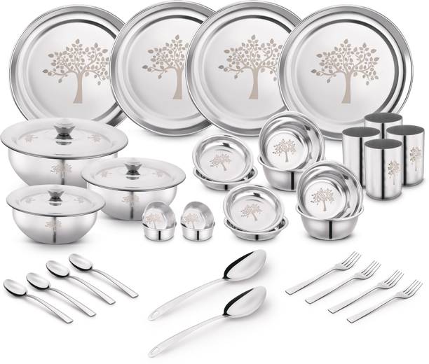 क्लासिक एसेंशियल्स Dinner Set|Serves 4 People|Heavy Gauge|Kitchen Set|Permanent Laser-Vriksha 36 का पैक डिनर सेट