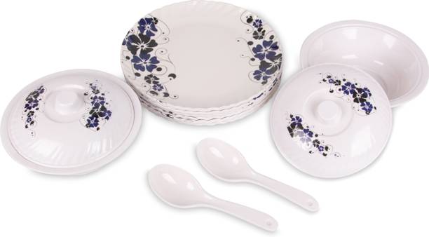 Home-pro Melamin Royal Lehar Navy Blue Flower Print 6 Full Plate, Donga, Serving Spoon Crockery Dinner Set