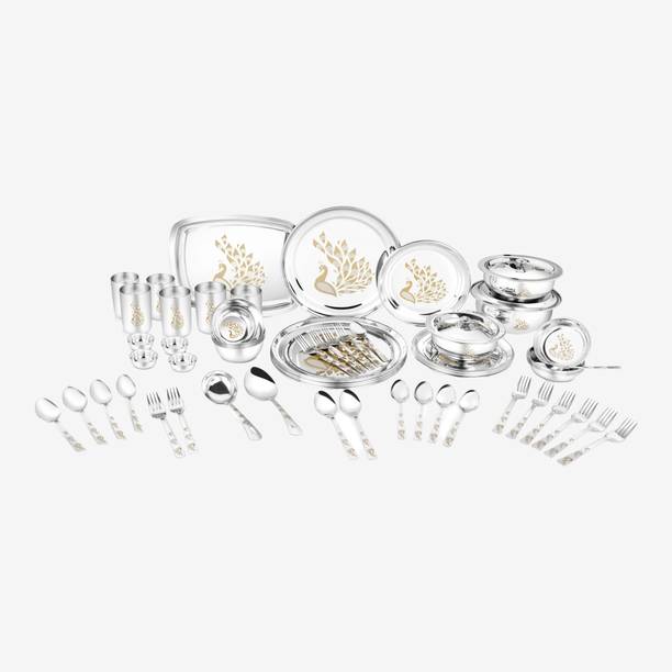 क्लासिक एसेंशियल्स Peacock Dinner set, Heavy Gauge with Permanent Laser Design 71 का पैक डिनर सेट