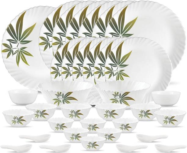 LAOPALA Pack of 35 Opalware Novo Collection Trinty Green Dinner Set