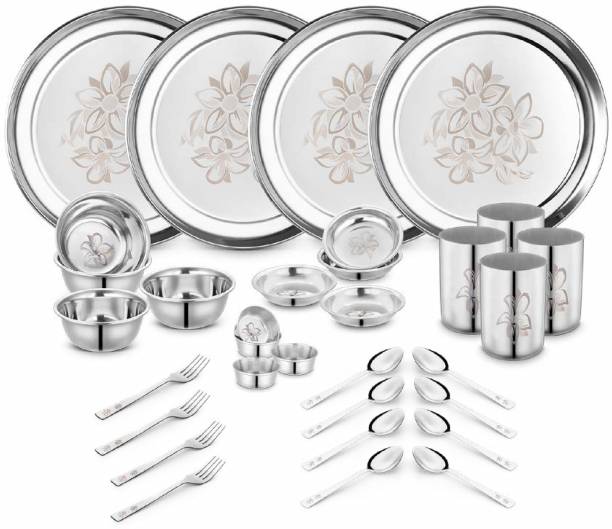 Classic Essentials Pack of 32 Stainless Steel Glory Heavy Gauge with Permanent Laser Design Dinner Set