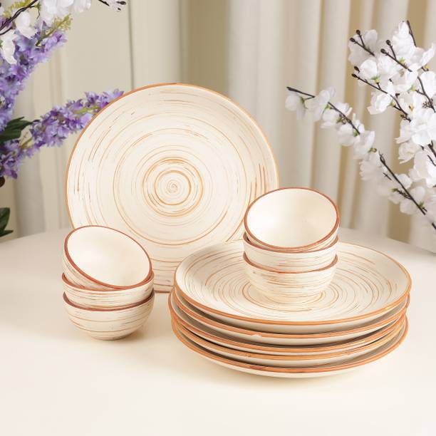 THE WHITE SPACE LIVING Pack of 12 Ceramic 'Brush Paint' Handcrafted Stoneware Reactive Glaze Ceramic Dinner Set Dinner Set