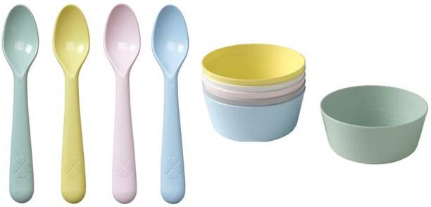 IKEA Pack of 10 Plastic Bowl 6, Spoon 4 Dinner Set