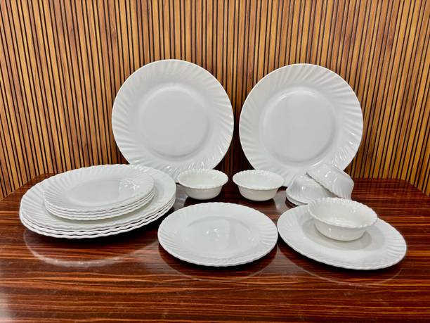 suryashila Pack of 18 Melamin dinner set plain white Dinner Set
