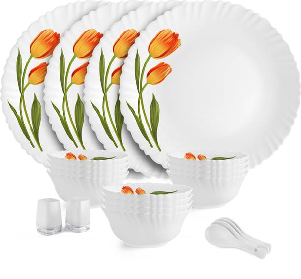 सेलो Dazzle Series Spring Tulip Crockery Set |Dishwasher Safe| Light-Weight 22 का पैक डिनर सेट