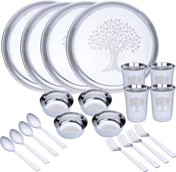 LIMETRO STEEL Pack of 20 Stainless Steel Laser Printed (Serves 4) Dinner Set