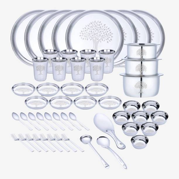 LIMETRO STEEL Pack of 57 Stainless Steel Laser Printed Serves 8 Dinner Set