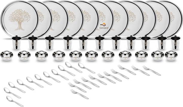 Ginara Pack of 55 Stainless Steel Laser Printed Tree Model-5 Set Dinner Set