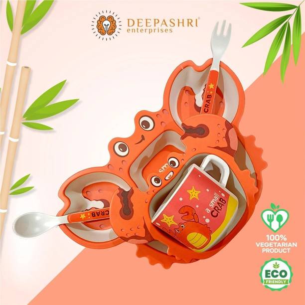 Deepashri Bamboo FIbre Orange Crab Baby Feeding kids Dinner Set (Plate, Bowl, Cup, Spoon & Fork) Dinner Set