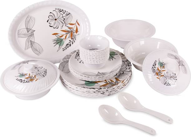 होम-प्रो Royal Lehar 32 Pieces Unique Black Flower Design Dinnerware for Your Kitchen डिनर सेट