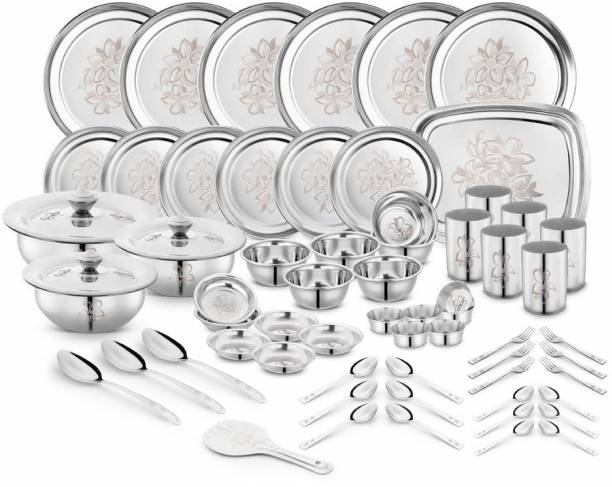 Classic Essentials Pack of 71 Stainless Steel Glory,Heavy Gauge with Permanent Laser Design Dinner Set