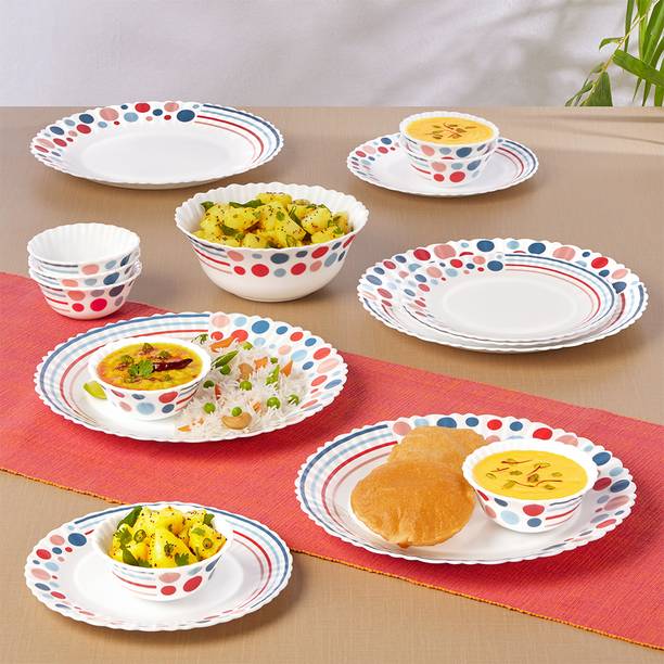 Larah by Borosil Pack of 17 Opalware Pastel Galaxy Series Crockery for Dining & Gifting Dinner Set