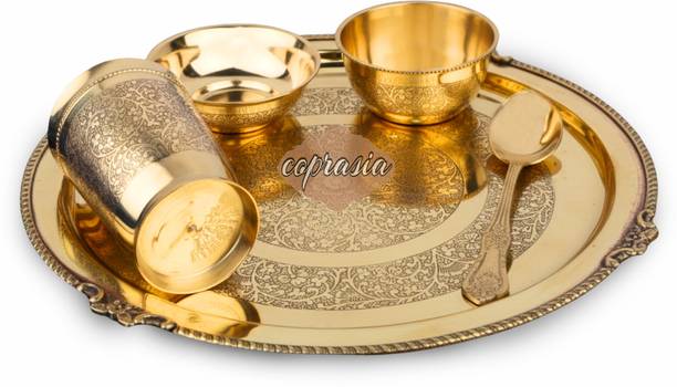 COPRASIA Pack of 5 Brass Pure Brass Dinner Set (Pack of 5) Gold Finish Dining Se