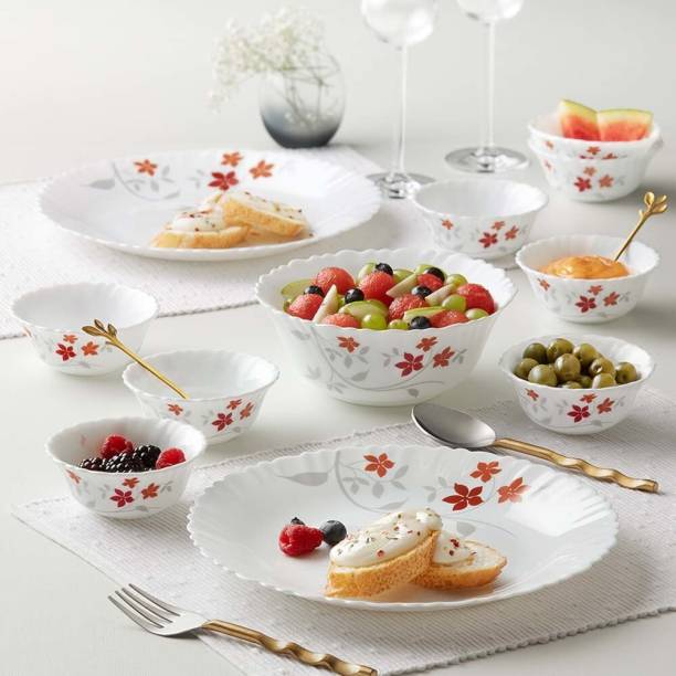 Larah by Borosil Pack of 17 Opalware Rosalie Galaxy Series Crockery for Dining & Gifting Dinner Set