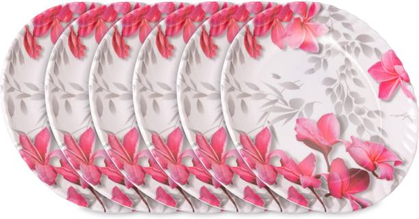 Home-pro Pack of 6 Melamin Royal Lehar 101 Pink Flower Full Size 11" 6 Dinner/Lunch Plate | Crockery Plate Dinner Set