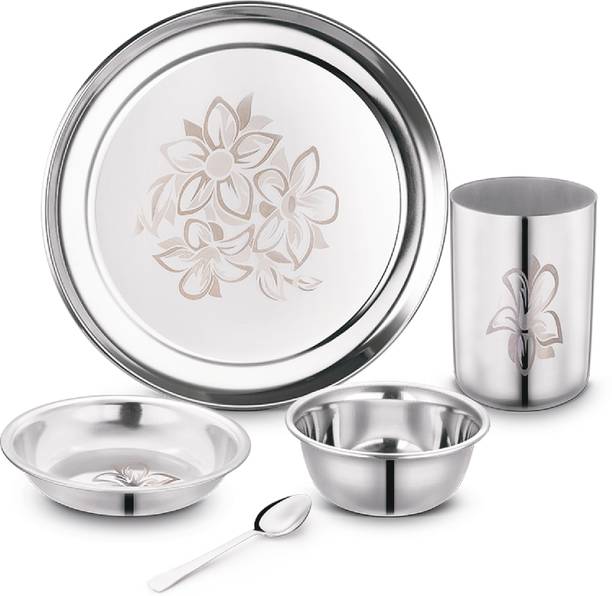 Classic Essentials Pack of 5 Stainless Steel Dinner Set|Heavy Gauge|Kitchen Set|Permanent Laser-Glory Dinner Set