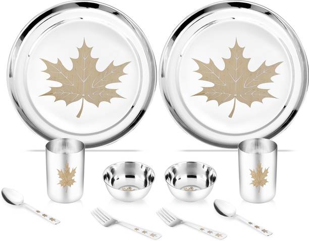 Classic Essentials Pack of 10 Stainless Steel Dinner Set|Serves 2 People|Heavy Gauge|Kitchen Set|Permanent Laser-Maple Dinner Set