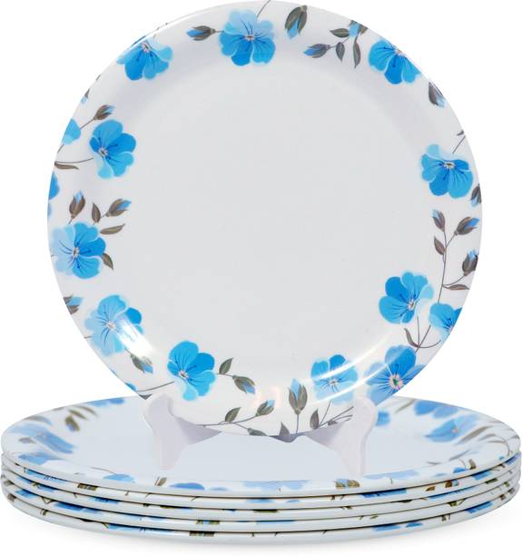 AURKA Pack of 6 Melamin 11" Blue Floral Pattern Dinnerware Plates Perfect for Serving Lunch & Breakfast Dinner Set