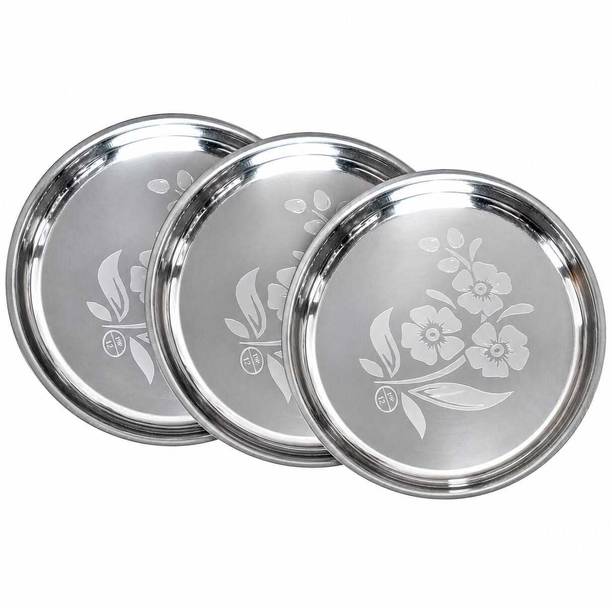 aadhya international Pack of 3 Stainless Steel DINNER PLATES-002 Dinner Set