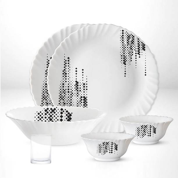 BOROSIL Pack of 35 Opalware Made in India 100% hygenic and born ash Free Slatesilk Dinner Set