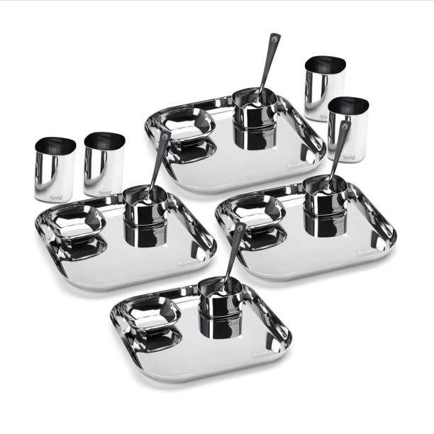 Sumeet Pack of 20 Stainless Steel Square Stainless Steel Heavy Gauge Mirror Finish Dinner set, Pack of 20 pieces Dinner Set