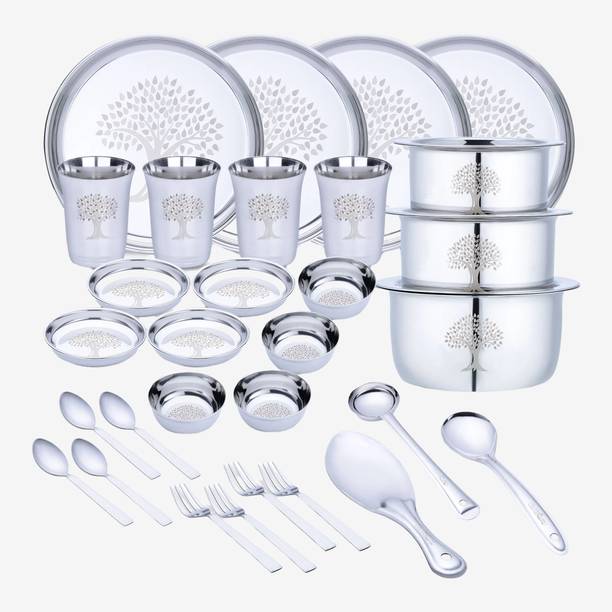 LIMETRO STEEL Pack of 33 Stainless Steel Laser Printed Serves 4 Dinner Set