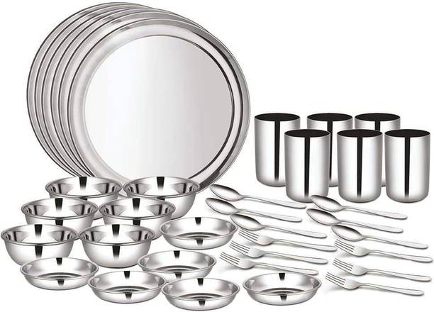 Shri & Sam Pack of 36 Stainless Steel High Grade Stainless Steel Dinner Set, 36-Pieces, Service for 6 People, Silver Dinner Set