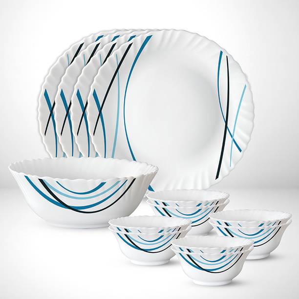 Larah by Borosil Pack of 13 Opalware Galaxy Series Merlin 13 pcs Dinnerset, Opalware Crockery For Dining & Gifting Dinner Set
