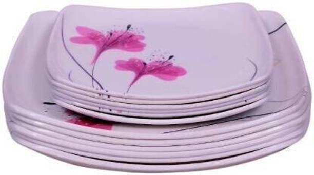 CARNIVAL Pack of 12 Melamin Melamine Square Lito(903)10 Inch Full + 7 Inch Half Dinner Plate Set 12 Pcs Dinner Set