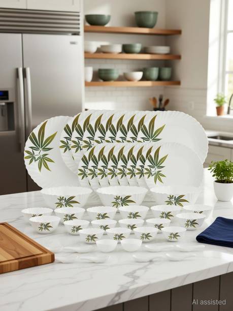 LAOPALA Pack of 46 Opalware Novo Collection Trinty Green Dinner Set