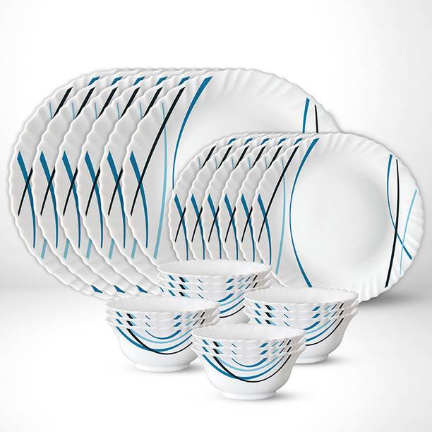 Larah by Borosil Pack of 24 Opalware Galaxy Series Merlin 24 pcs Dinnerset, Opalware Crockery For Dining & Gifting Dinner Set
