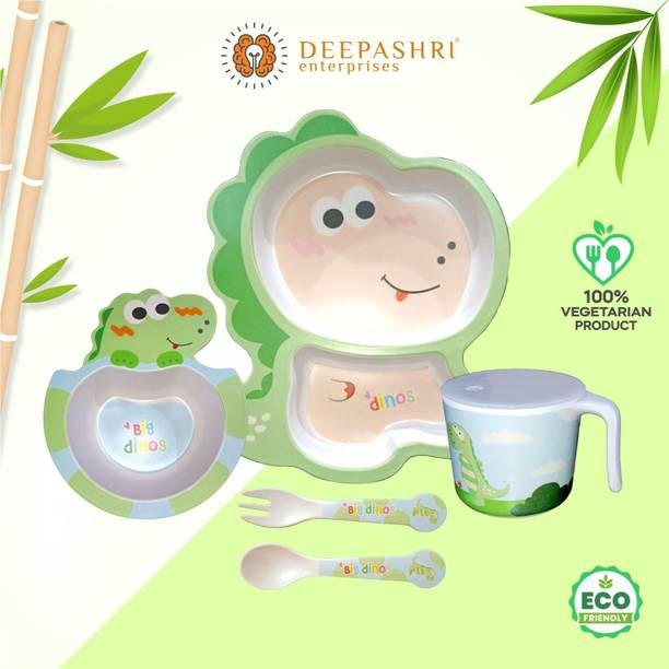 Deepashri Bamboo FIbre Baby Dinosaur kids Dinner Set 100% Biodegradable and Eco Friendly - Bamboo Dinner Set