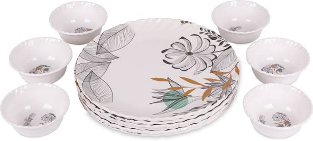 Home-pro Melamin Royal Lehar 106 Unique Black Flower Design 6pcs Full Plates & 6pcs Bowl Dinner Set