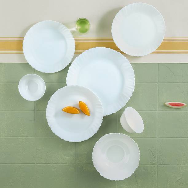 Larah by Borosil Pack of 18 Opalware Galaxy Series White Crockery Set for Dining & Gifting, Plate & Bowl Dinner Set Dinner Set