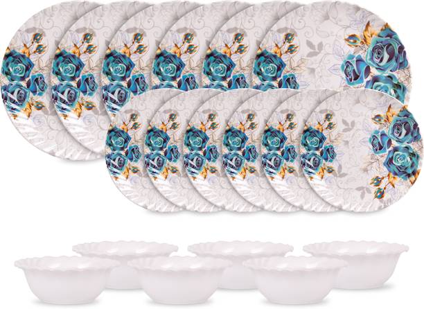 Home-pro Pack of 18 Melamin Royal Rose 6 Full | 6 Half Plates & 6 Bowl Set 18 Pieces Combo Dinner Set Dinner Set