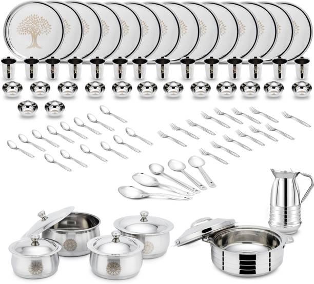 गिनारा Laser Printed Tree Model-5 Set,Handi,Lid,Jug,Serving Spoon,Hot pot. 85 का पैक डिनर सेट