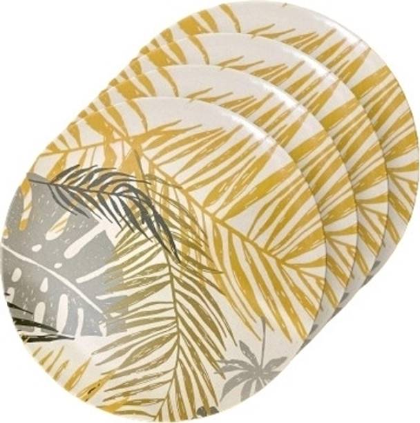 दिपश्री Fiber 10 Inch Leaf Printed Round Dinner Plates 100% Biodegradable 4 का पैक डिनर सेट