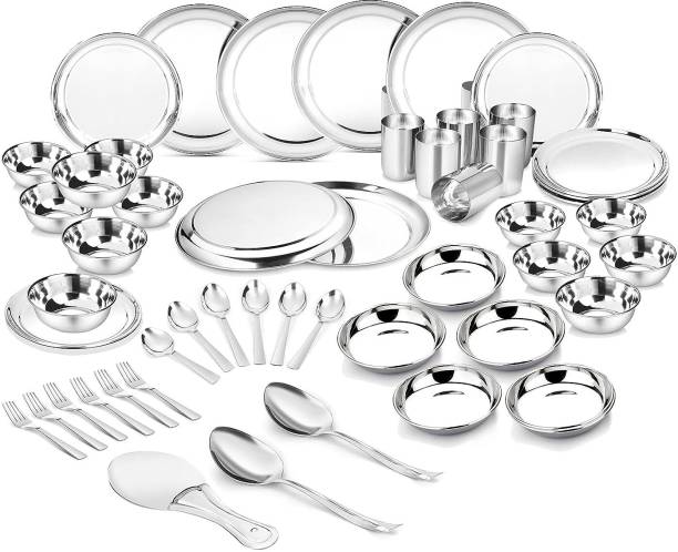 Classic Essentials Pack of 51 Stainless Steel Dinner Set Kitchen Set for Home| Heavy Gauge Steel| Serving for 6 People Dinner Set