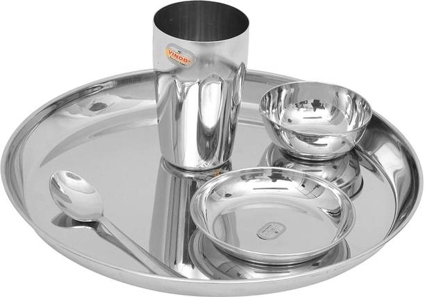 VINOD Pack of 5 Steel Dinner Set, 5-Piece, Service for 1, Silver, V.Thali Set (Kb 1) 13 Dinner Set