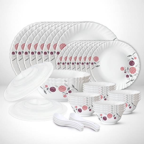 Larah by Borosil Pack of 44 Opalware Dahlia Galaxy Crockery Set for Dining & Gifting, Plate & Bowl Dinner Set