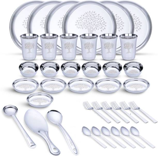 LIMETRO STEEL Pack of 39 Stainless Steel Laser Printed Heavy Gauge Dinner Set