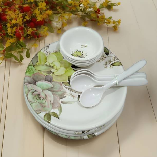 Inpro Pack of 12 Melamin Dinner Set - 4 Full Plates, 4 Bowls and 4 Spoons | Perfect for dining Dinner Set
