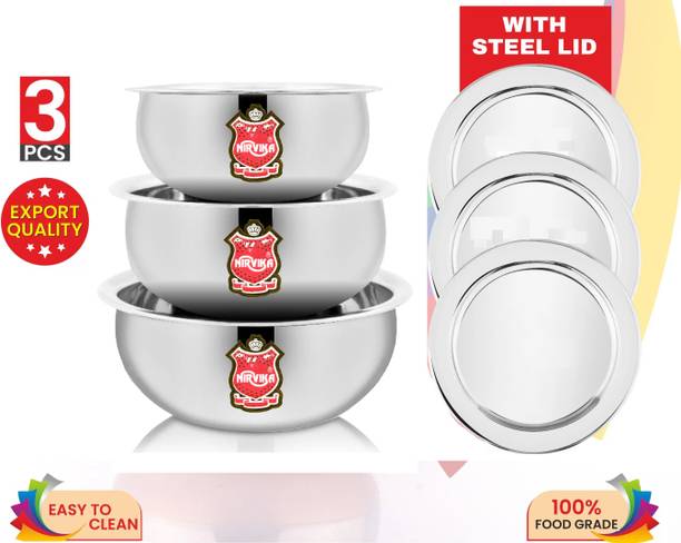 Nirvika Stainless Steel handi with Lid Kitchen Biryani serving 0.750 L, 1.100 L, 1.500 L Non-Stick Coated Cookware Set