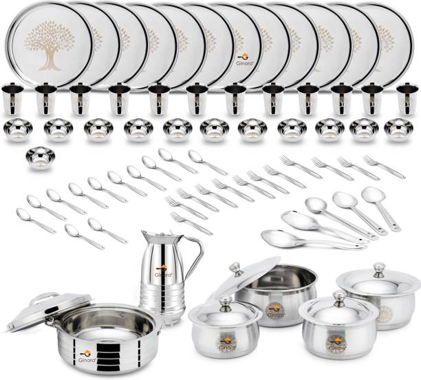 गिनारा Laser Printed Tree Model-5 Set,Handi,Lid,Jug,Serving Spoon,Hot pot. 75 का पैक डिनर सेट