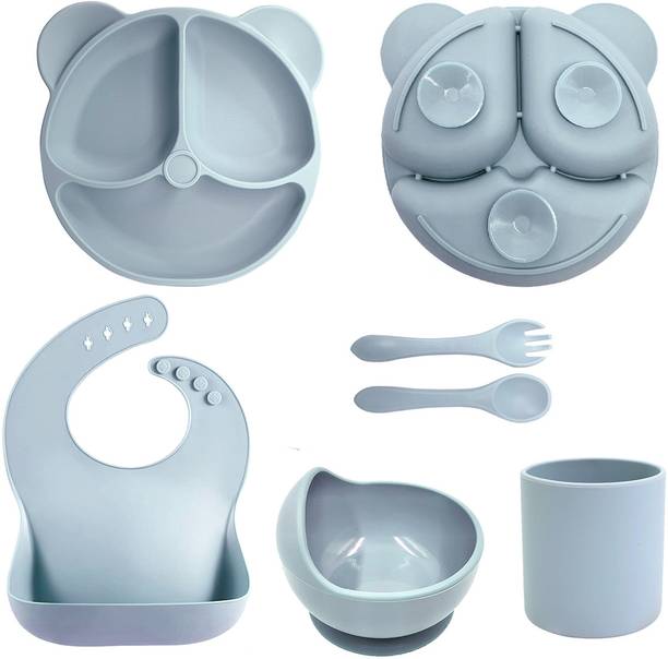 HASTHIP Pack of 6 Plastic Set of 6 Silicone Food Plate with Suction Cup BPA-Free Tableware for Kids Dinner Set